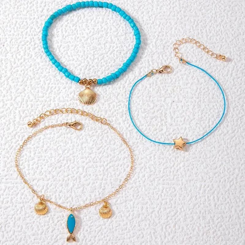 Bracelets de cheville bohème, ensembles de bijoux pour femmes, coquillage, petits poissons, chaîne de pied faite à la main, accessoires de sandales