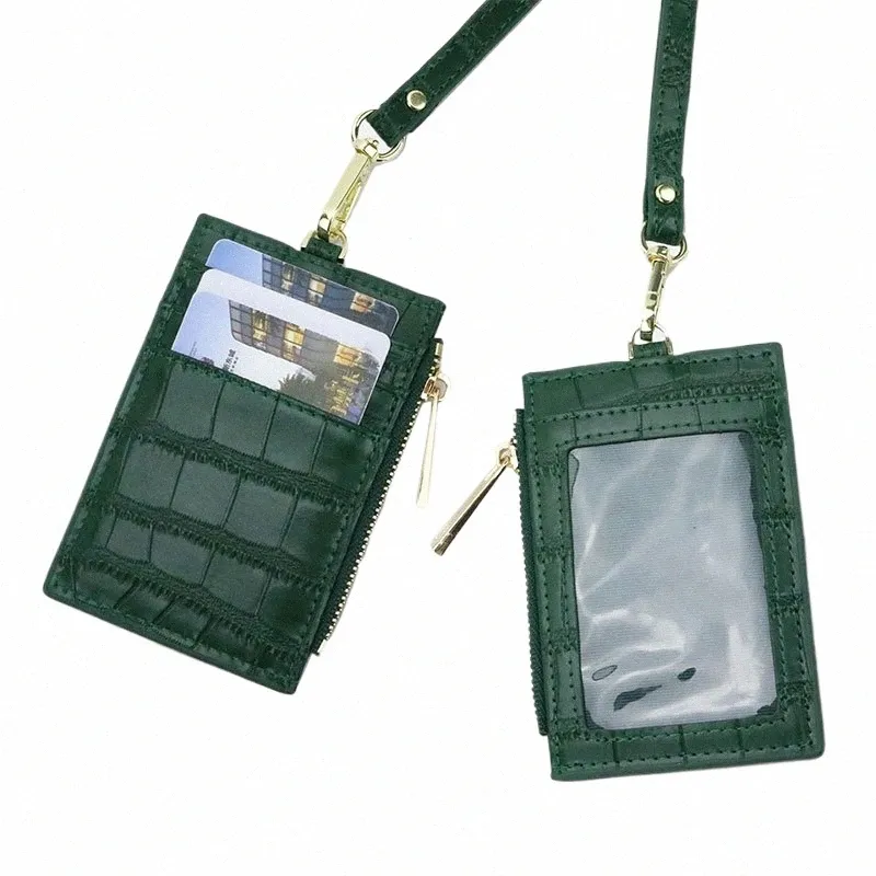 Porta carte con zip personalizzato con lettere iniziali in pelle di mucca, modello in coccodrillo, con cerniera in pelle, cordino, portamonete da donna W7cN #