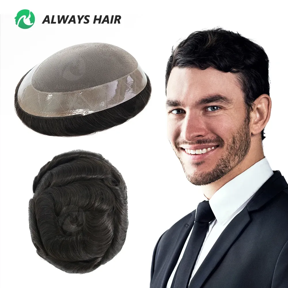 Toupees Toupees High Quality Man Toupee 1/8 French Lace French Lace Durável Mono Mono Masculino