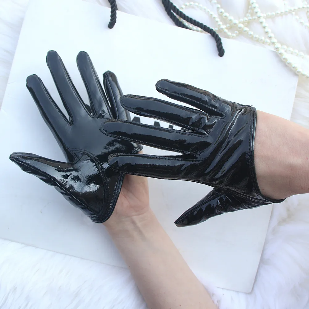 Ladies Patent Leather Gloves Half Palm Sheepskin Gloves ColorFashion Stage Gloves Women's Motorcycle Gloves Suede Gloves