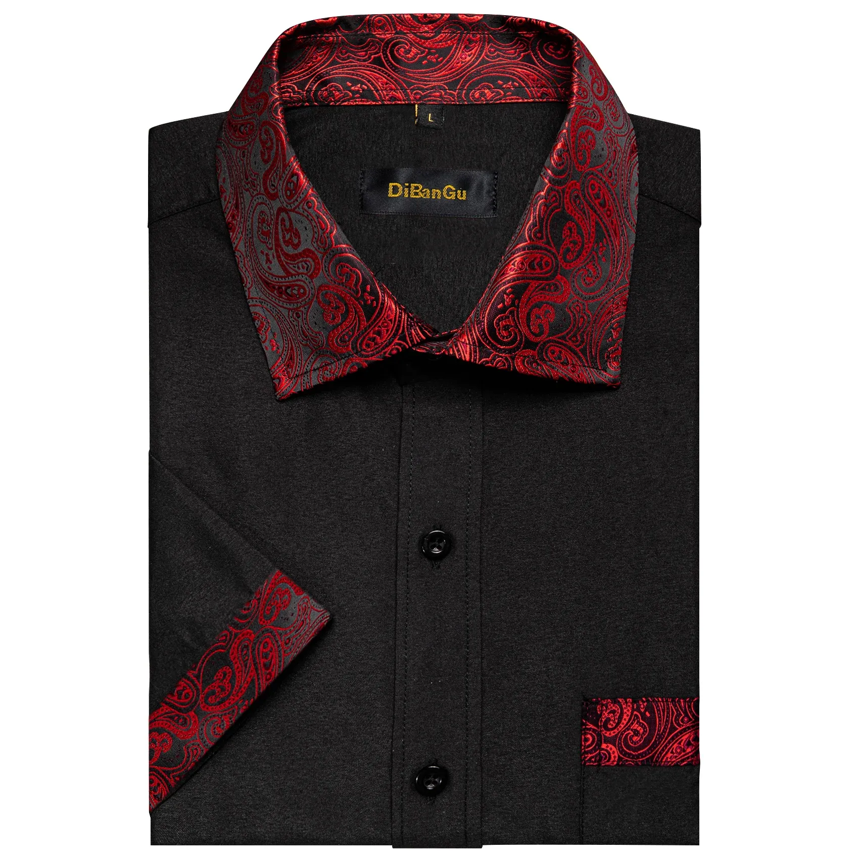 Men's Black and Red Paisley Splicing and Contrasting Designer Summer Men's button down shirts - Casual and Stylish