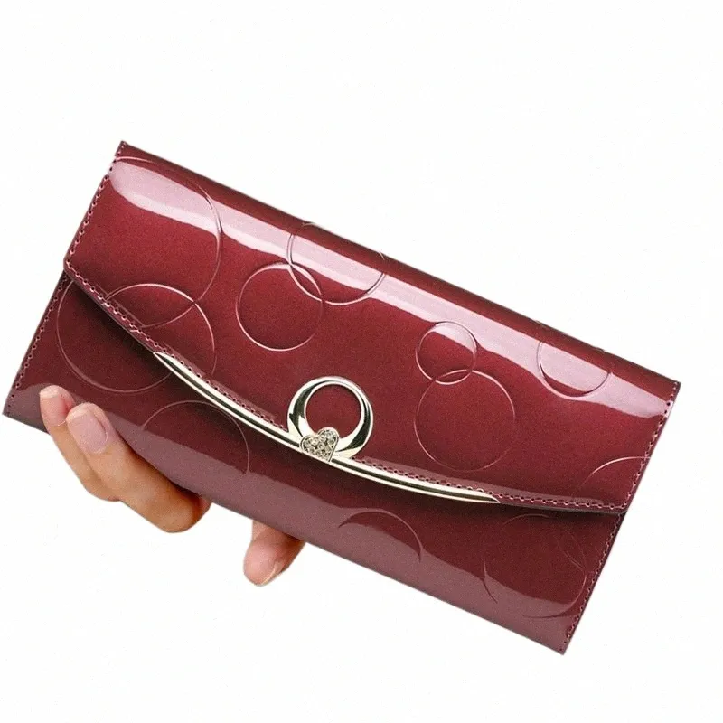 Diamd portefeuille en cuir véritable femmes de luxe Designer en cuir verni portefeuilles femme embrayage dames 3 fois Lg Hasp Fi portefeuille J52V #