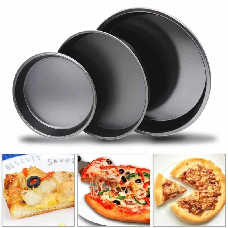 2024 6/8 tum rund pizzaplatta Pizza Pan Deep Dish Tray Carbon Steel Non-Stick mögel Bakningsverktyg Bakning Mögel Pan Mönster för pizzaplatta