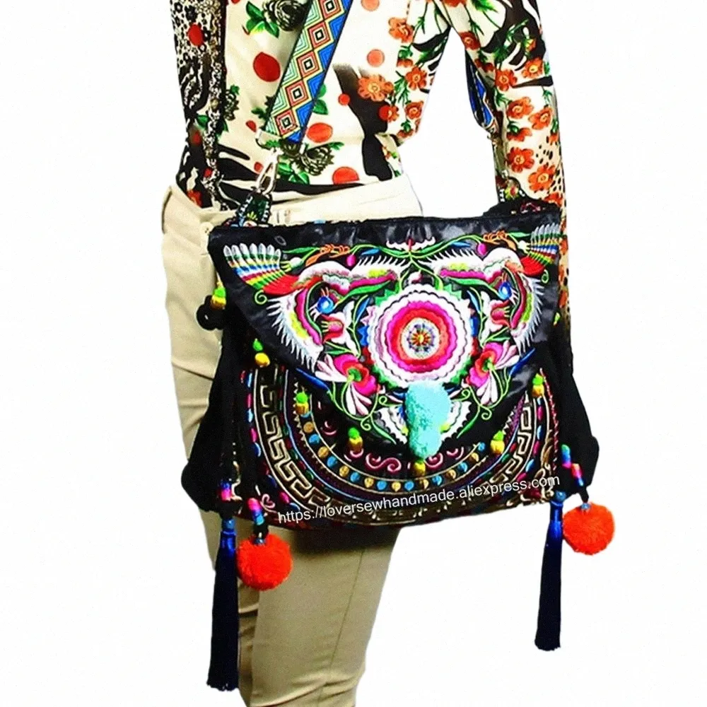 Vintage ethnique épaule Hobo Hippie broderie florale Cross Body sac à main Hmg Tribal indien Boho tapisserie à la main SYS-558 05Vf #