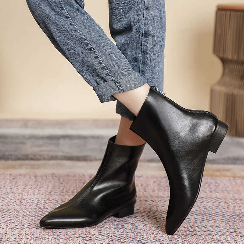Autumn Womens Genuine Leather Pointed Toe Short From Factory