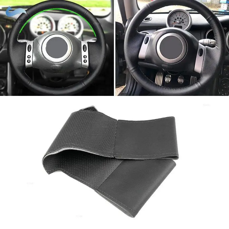 Capas de volante para mini coupe 2001-2006 conversível 2004-2008 r50 r53 r60 tranças à mão costurada capa de couro preto