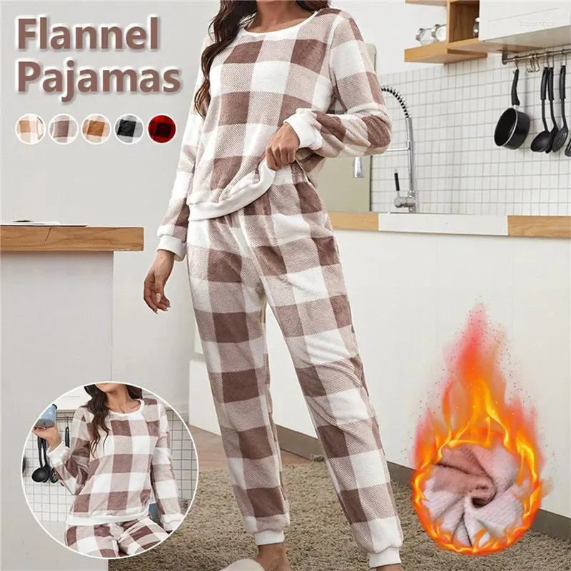 Vêtements de maison hiver pyjamas ensemble pour femmes chaud automne et épaissi peluche décontracté vêtements de nuit à manches longues vêtements