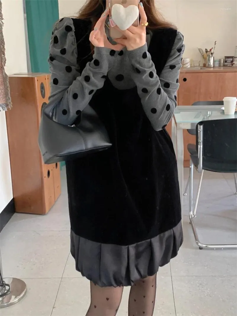 Arbetsklänningar främmande kitty vår söta kvinnor passar chic polka prickar blouses mode mild miniklänning vintage 2024 kontor lady slim sets