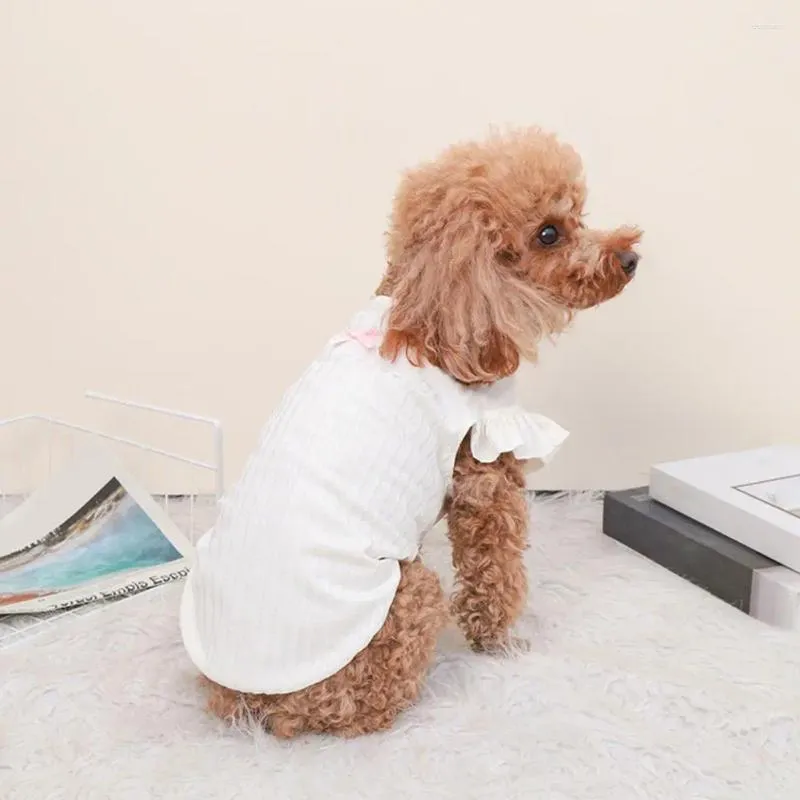 Dog Apparel Summer Vest Ruffle Sleeve Round Neck Cat Pullover Thin Comfortable Bowknot Dogs Cats Shirt Lovely Pet Clothes For Daily Wear