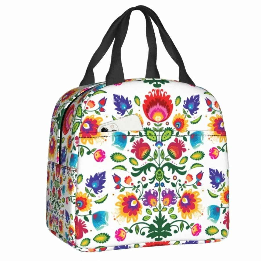 Polonais Folk Floral Lunch Bag pour les femmes Leakproof Pologne Frs Art Cooler Thermique Lunch Box Work Food Sacs de pique-nique N8Og #