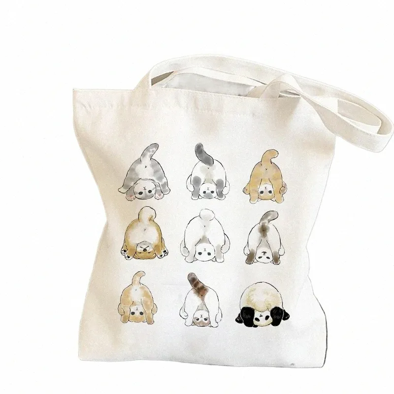 Сумки на плечо для девочек Fi Shopper Bag Kawaii Cats Симпатичные сумки с животными Магазинная сумка Холщовые сумки Большая сумка Сумки Повседневная девушка b78B #