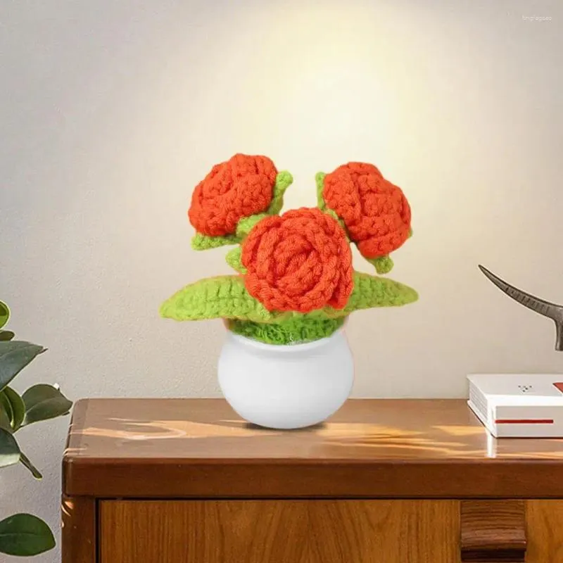 Dekorativa blommor långvarig stickad dekor realistisk blomma krukväxt för hemhandgjorda virkade blommor arrangemang lågt