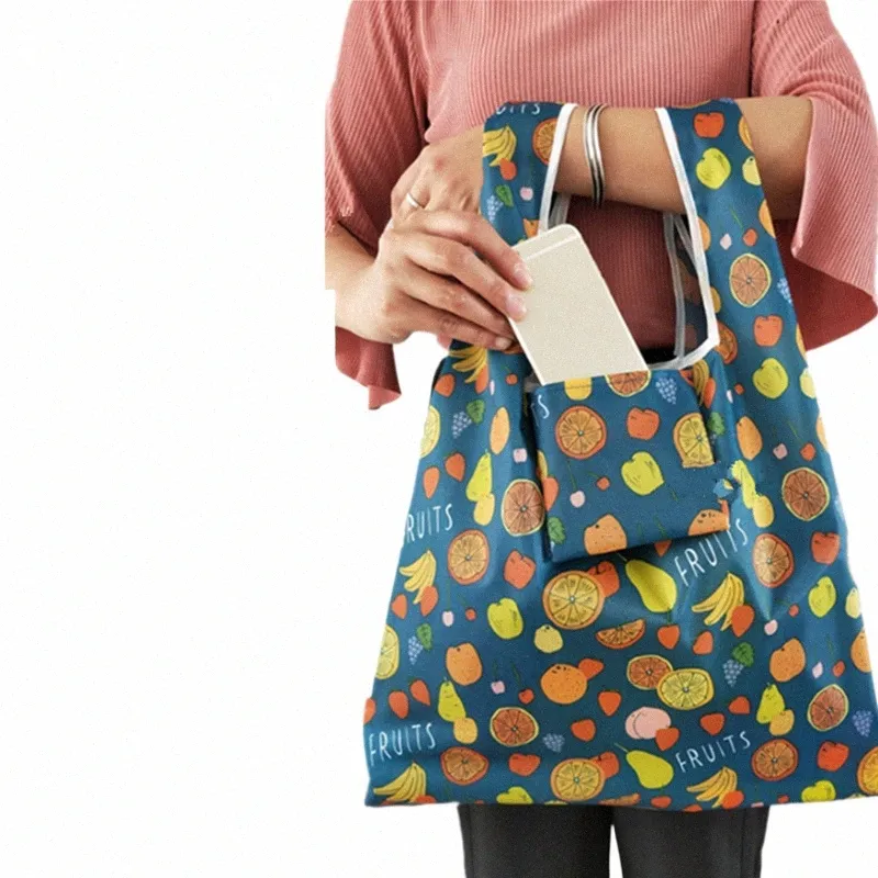 nuovo stile magico Nyl grande borsa riutilizzabile in poliestere borsa a tracolla portatile Carto verde borsa pieghevole borsa da negozio pieghevole 51FJ #