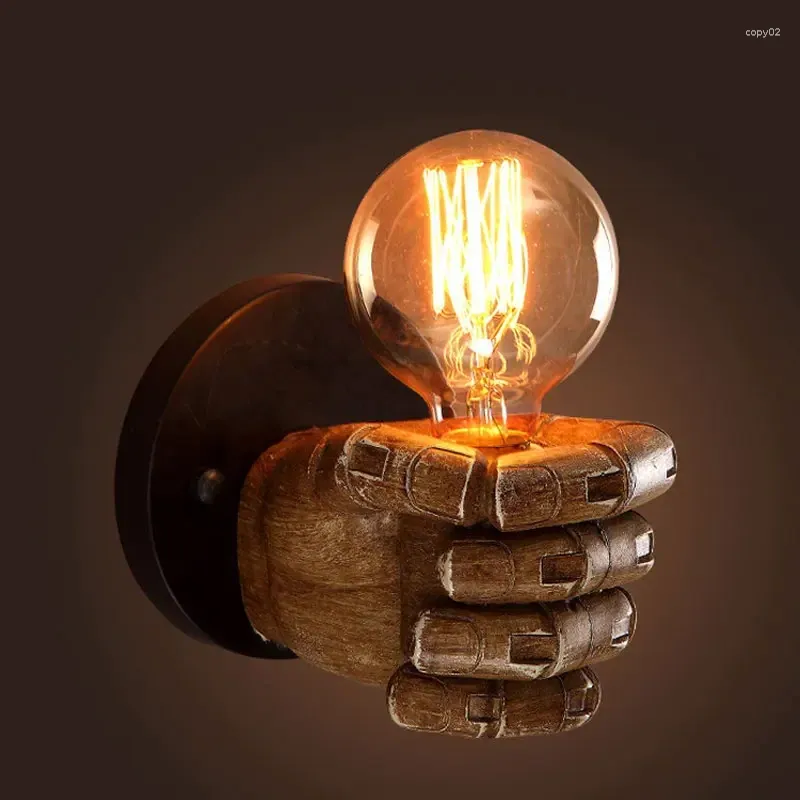 Wall Lamp Vintage Resin Hand Fist Lamps Industrial Loft Decor Lights For Home Lighting Retro Sconces Bedroom Fixtures