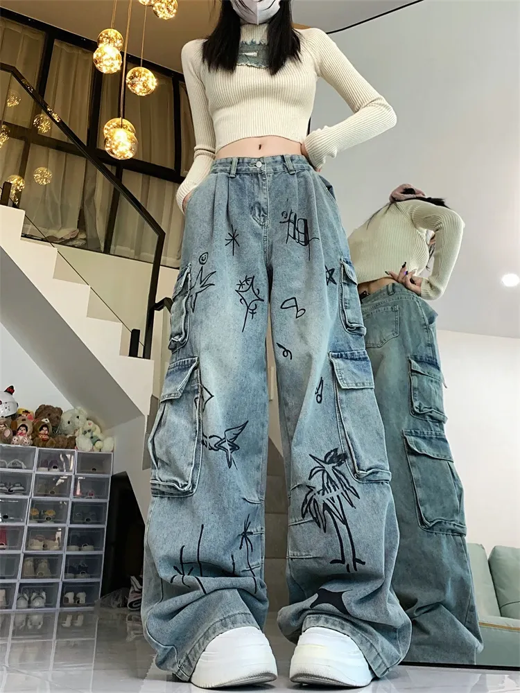 DHgate.com:Y2K Streetwear Graffiti Jeans: Unisex High-Waist DHgate.com:Y2K Streetwear Graffiti Jeans: Unisex High-Waist