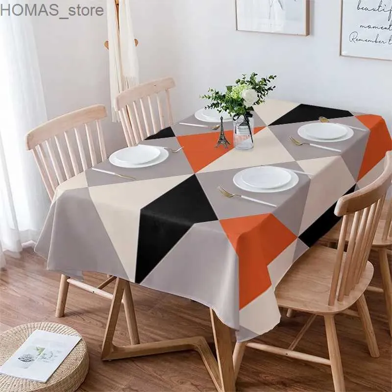 テーブル布オレンジ色の黒い菱形の長方形のテーブルクロスキッチンテーブル装飾ホリデーパーティーの装飾用の再利用可能な防水テーブルカバーY240401