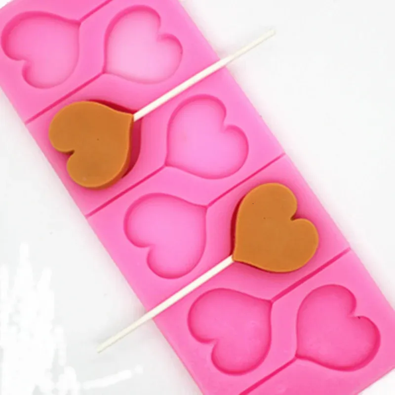 8Hole Heart Shape Silicone Lollipops Chocolate Mold Candy Cake Baking Mould Pastry Bakeware Decorating Tools Soap Forms 240328