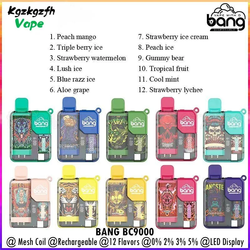 Bang Box BC 9000 Pushs Disponível PAPE VAPE E Cigarro de 550mAh Bateria recarregável 16ml Mesh Mesh Bobina Vape descartável.