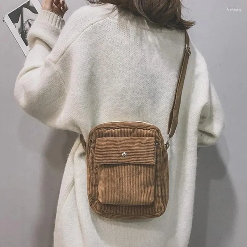 Tas Dames Canvas Flap Preppy Stijl Student Schouder Messenger Kleine Corduroy Casual Satchel Reistas Handtas