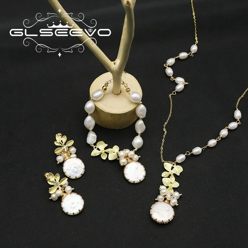 Bracelets Glseevo Natural Baroque Pearls Plant Maple Leaf Women Jewelry Set Oreing Bringle Bracelet Collier Fashion personnalisable bijoux