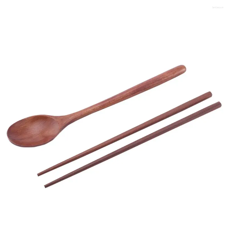 Flatware Sets Useful Wooden Chopsticks & Spoon Cutlery Travel Dinnerware Suit Environmental Wood Tableware With Cloth Pack Gift