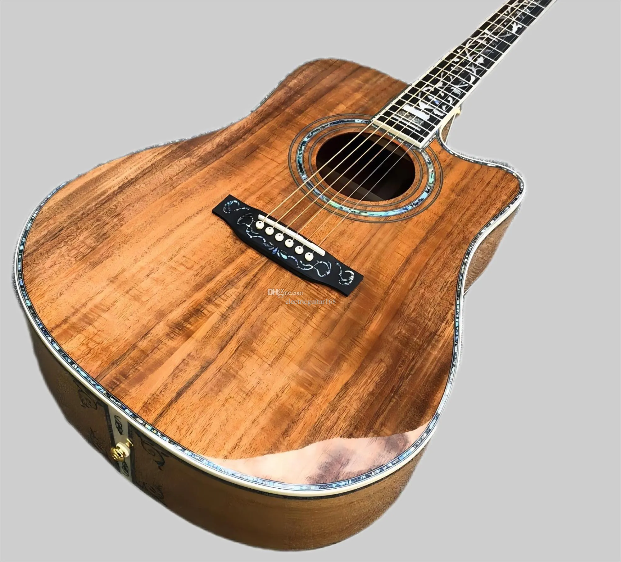 Guitare acoustique en bois KOA de 41 pouces, style D, incrustations d'ormeau de qualité supérieure, touche en ébène