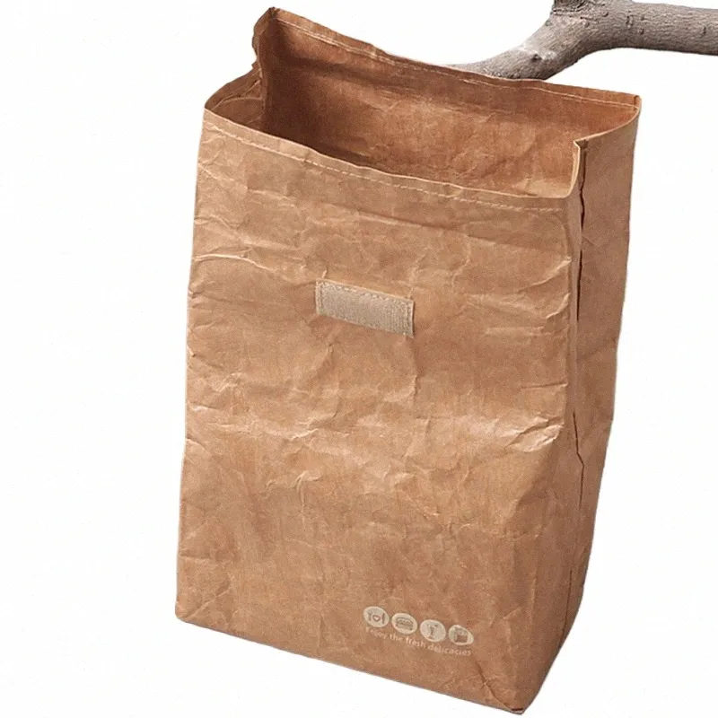1pc kraft kağıt kahverengi öğle yemeği çantası yeniden kullanılabilir dayanıklı yalıtılmış termal torba manyetik toka piknik ctainer çantası w81w#