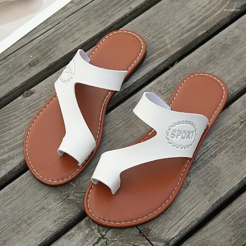 Sandalias Pisos para mujer Chanclas Verano 2024 Zapatos de mujer elegantes informales con tacones bajos Venta de lujo Cómodo blanco