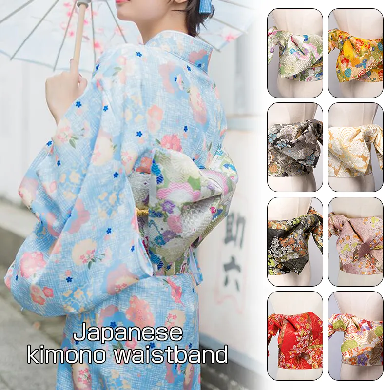 2745 Japanese Kimono Pre-tied Bow Lace Printed Sakura Obi Belt Sash Yukata Japanese Yukata Classic Geisha Kimono Obi Belt Sakura Print  main image 3