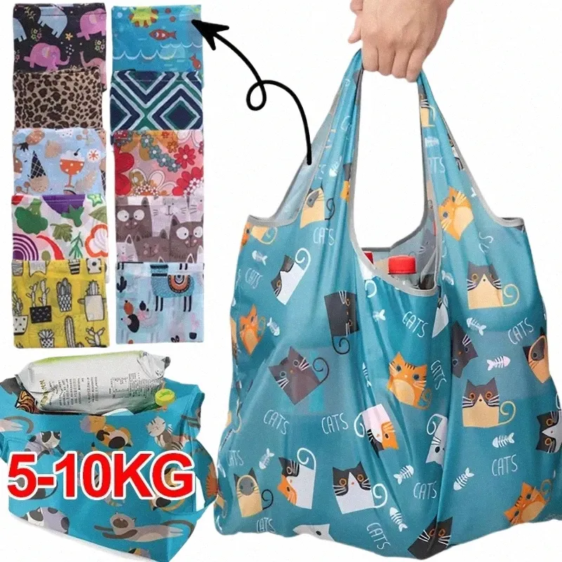 fi Impressão Dobrável Eco-Friendly Shop Bag Tote Bolsa Dobrável Bolsas Cvenient Grande capacidade para Viagem Saco de Supermercado f7TF #