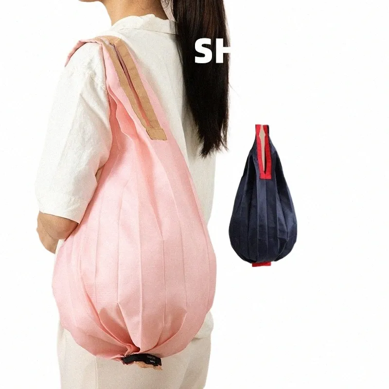 Sacs de magasin réutilisables Grand sac à bandoulière écologique portable pliable sac à main de poche fourre-tout pochette pliante pour épicerie de voyage V6tY #