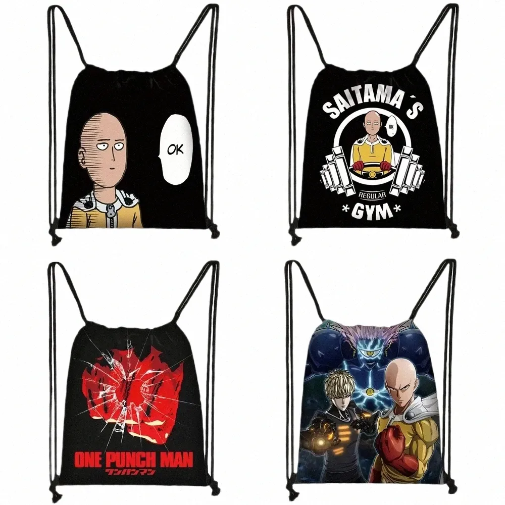 аниме One Punch Man Drawstring Bag Женщины Мужчины Рюкзак Сайтама Генос Дорожная сумка Подросток Мальчики ONE PUNCH-MAN Сумка для хранения Bookbag a1Ne #