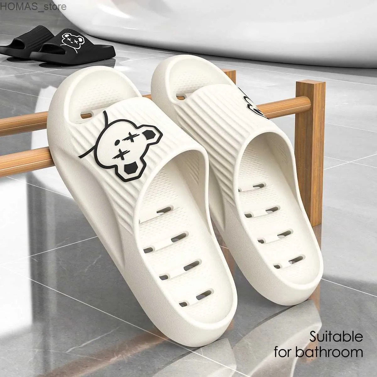 Chaussures maison Chaussures de douche de salle de bain personnalisées non glissades à séchage rapide les glissements de piscine de plage diapositives sandales avec trous de drain Y240401