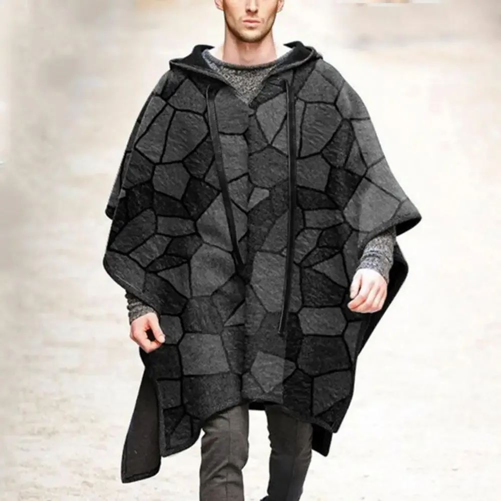 L'Or ロル Irregular hem Cape Coat Mens Vintage Long Cape Coat with Irregular Hem and Solid