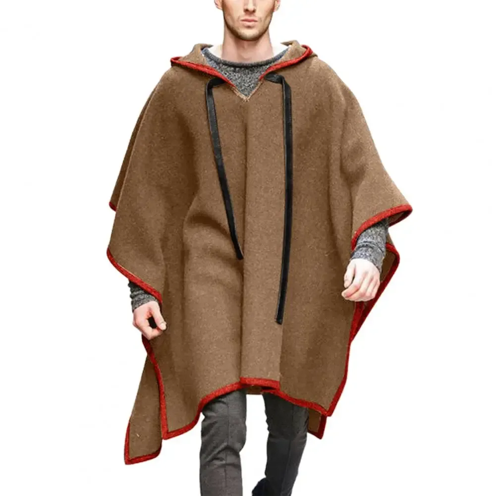 Mens Vintage Long Cape Coat with Irregular Hem and Solid