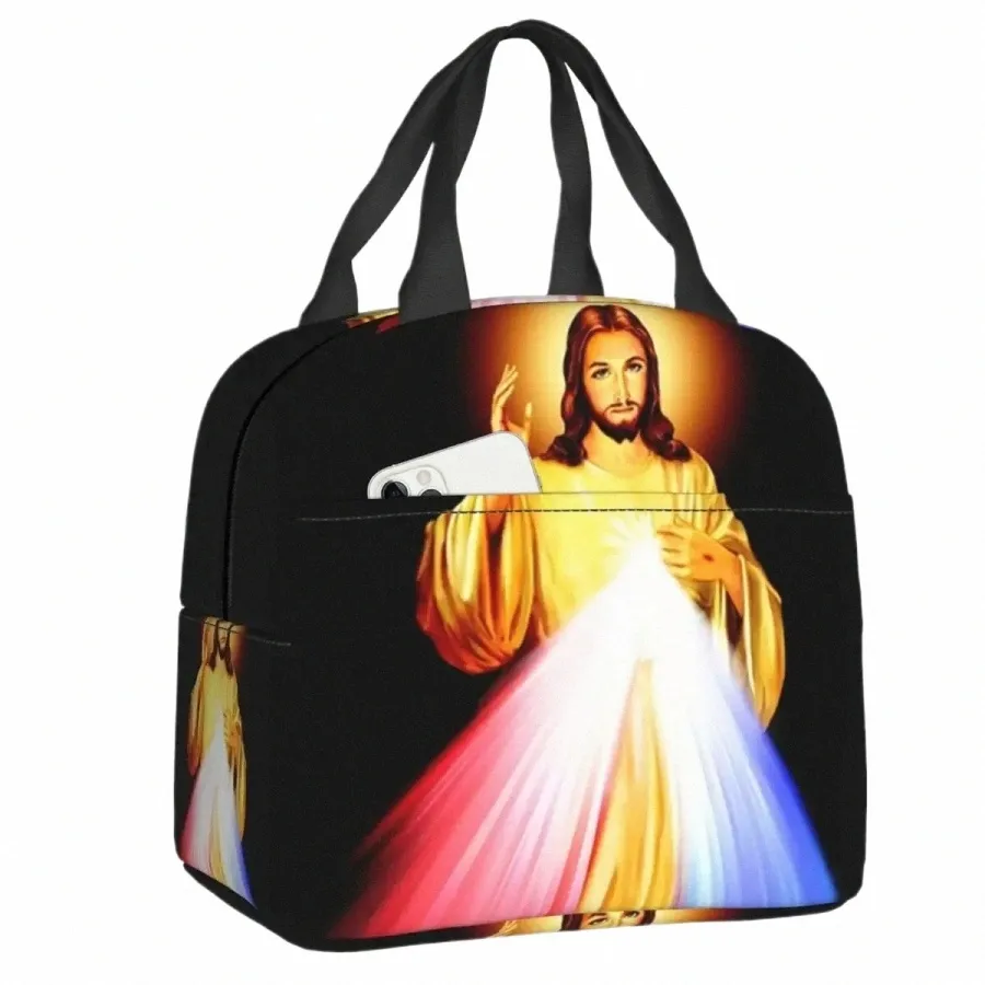 Divine Mercy Seigneur Jésus Je fais confiance en toi sac à lunch thermique Femmes Jésus Portable Lunch Tote Multifuncti Food Box V2CO #