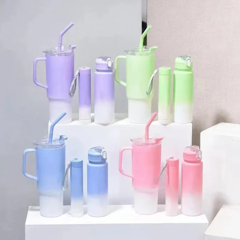 Water Bottles 1pc Portable Plastic 40Oz Tumbler With Handle E Bottle Lid And Straw 3Pcs