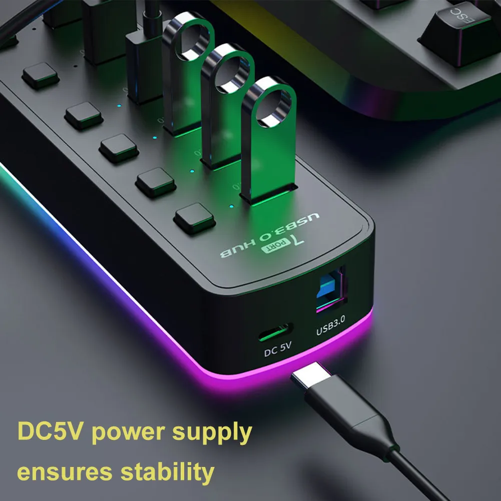 7 Port USB 3.0 Hub With Individual Switches Multi USB Splitter With ...