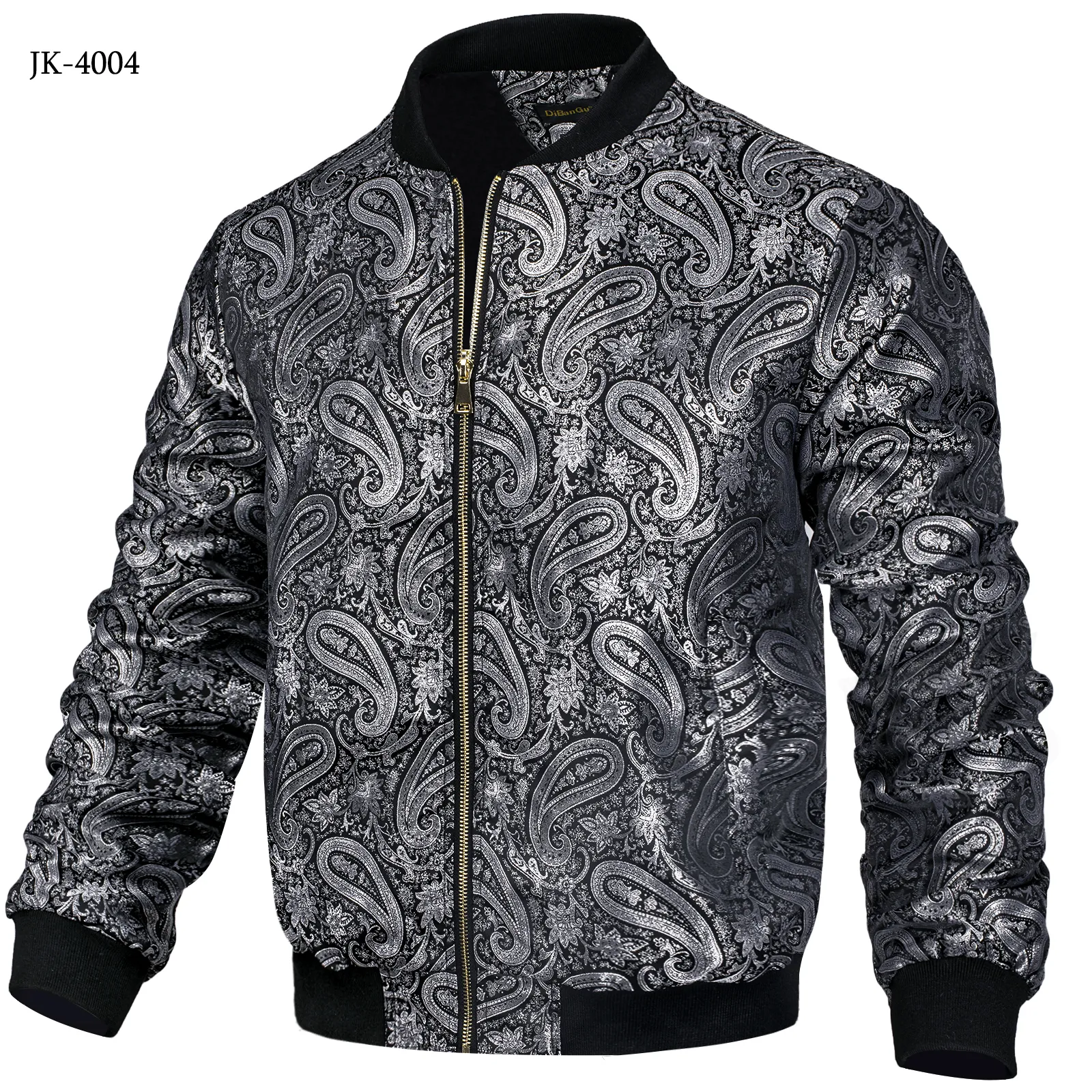 ジャケット・アウター MLVINCE paisley jacquard trucker jacket Pasiley Mens Black Gold Jacquard Zipper Jacket  From