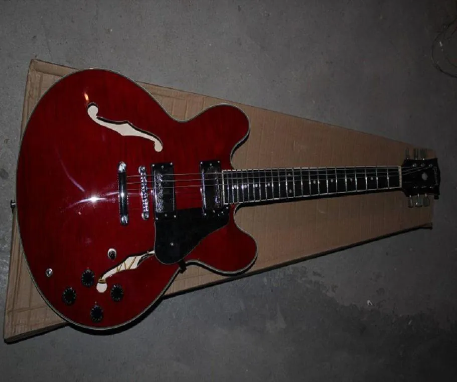 Hollow Body Red Jazz Electric Guitar Nya gitarrer Fhole Flower Point Guitar7612037