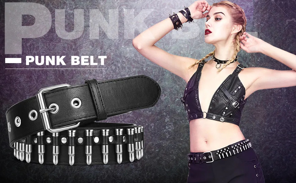y2k punk モード系 leather belt designer 個性 Baynoyia Women Men Studded Belt Punk Rock Bullets Rivet