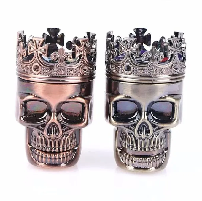 King Skull Shape Metal Tobacco Rökning Grinder Zinklegering Herb Smoke Grinders Tools Muller Magnetic Abrader Crusher 2 Färger