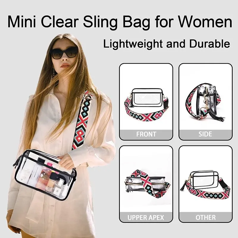 Transparent Crossbody Bags Clear PVC Sling Shoulder Bag Candy Color Woven Print Wide Strap Lady Phone Purse Travel Daily Wear From 18 19 DHgate