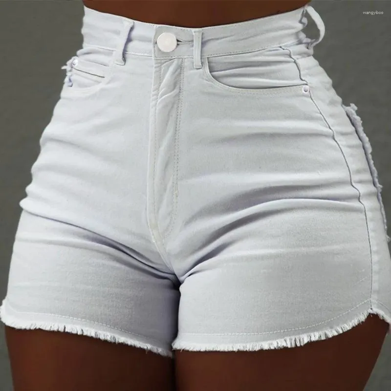 Kvinnors jeans sommarflickor 'byxor enstaka artikel hög midja fransade tätt sexiga fickshorts mode cool multifunktionell