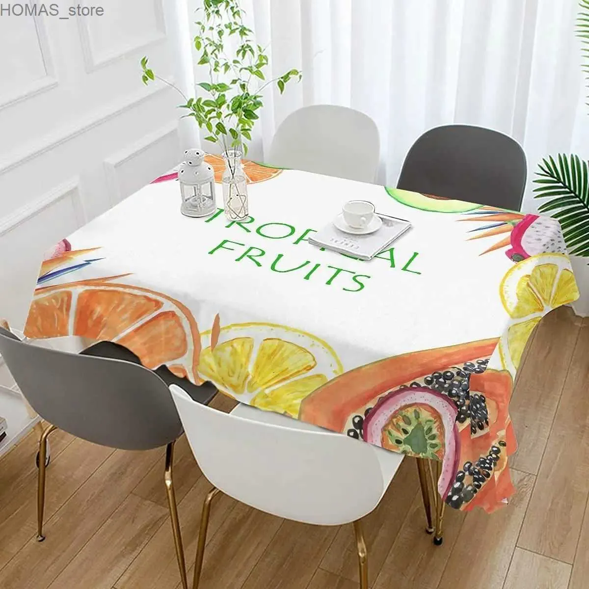テーブルクロスサマートロピカルフルーツ長方形のテーブルクロスホリデーパーティーデコレーションダイニングテーブルの装飾用防水ファブリックテーブルカバーY240401