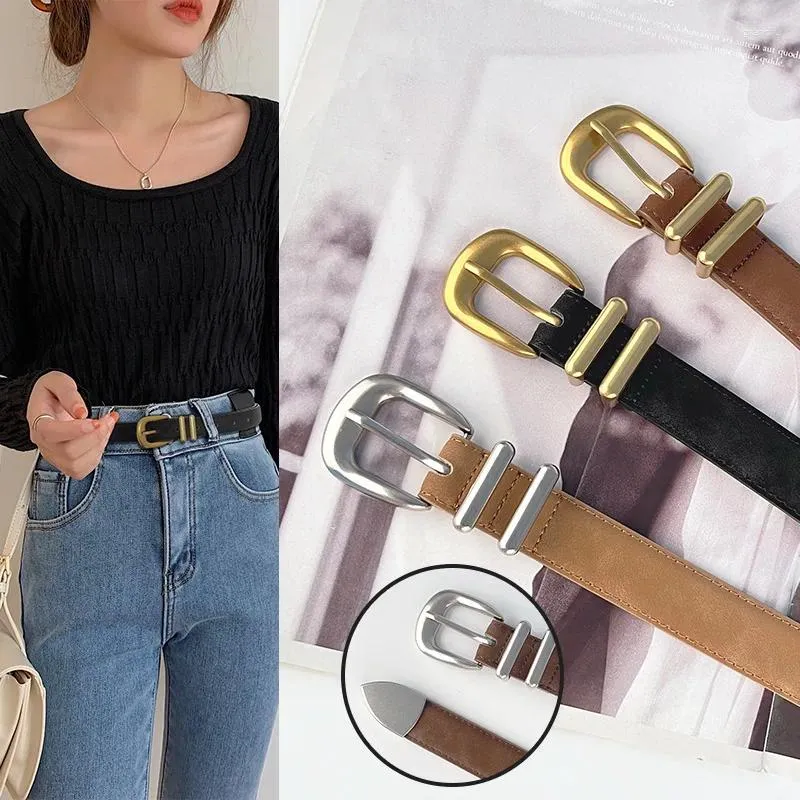 Belts Cow Leather Women Waist Silver Gold Metal Buckle Waistbands 2024 Luxury Cowskin Jeans Strap Cinturones Para Hombre