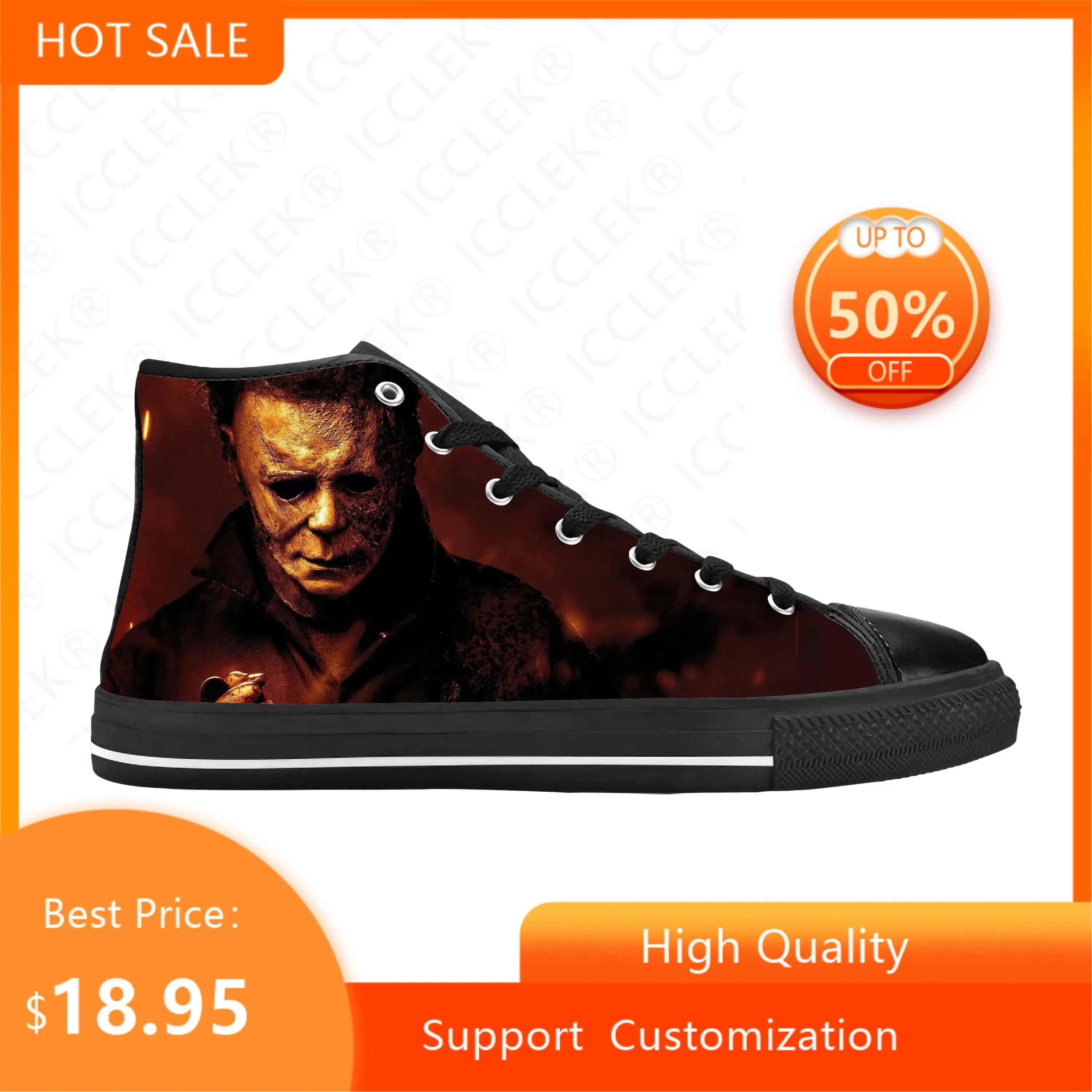 Chaussures Hot Myers Horreur effrayant film gothique halloween michael chaussures occasionnelles hautes haut confortable mens pour hommes baskets pour adolescents