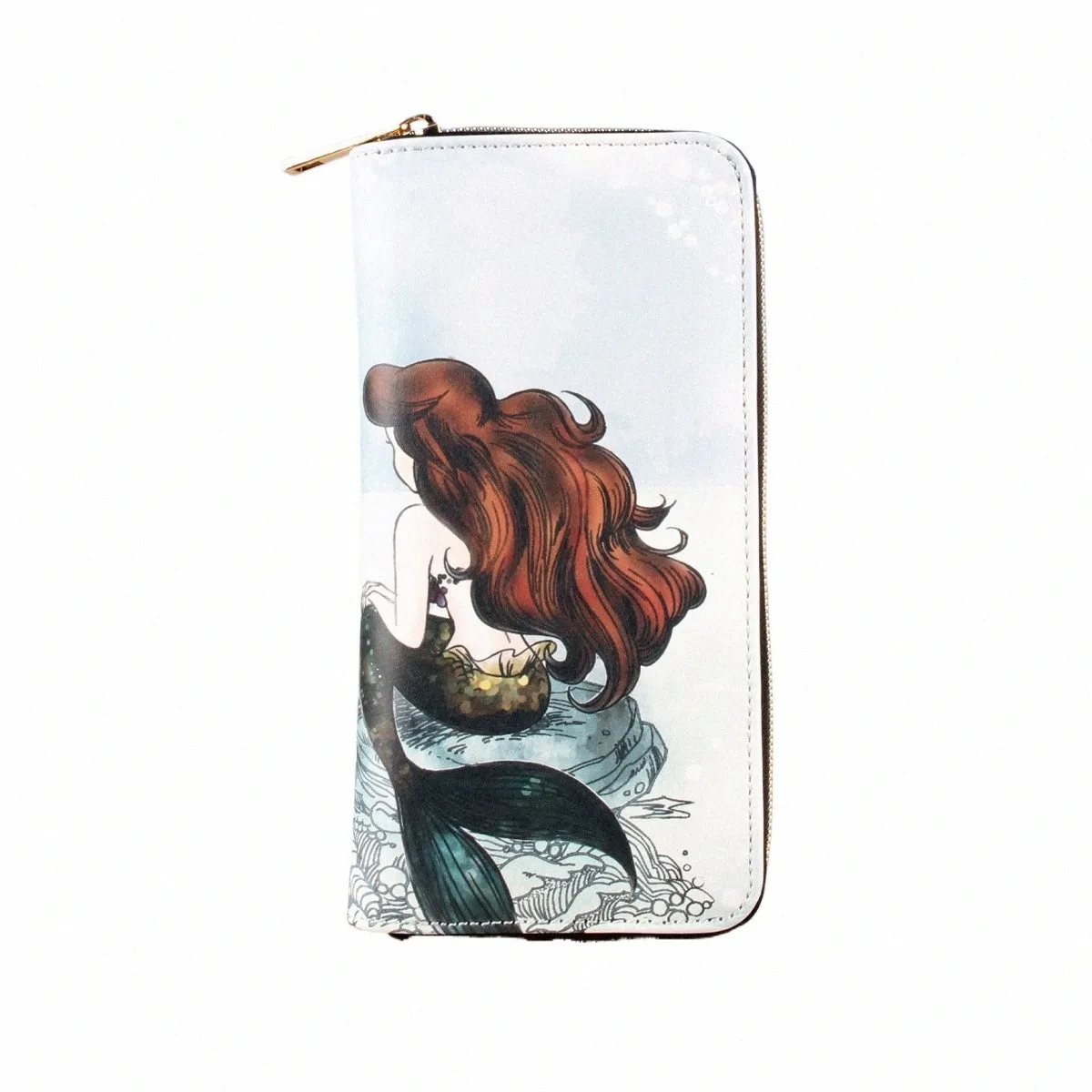Garto Mermaid Pattern LG Wallet ، Zipper Aound Coin Presh ، حامل بطاقة الائتمان النسائية N2BG#