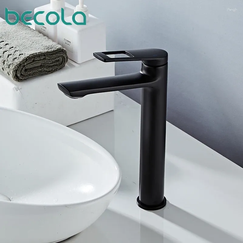 Becola – robinets de lavabo de salle de bains à poignée unique, robinets en laiton chromé/noir, toilettes d'eau froide, mitigeur haut/court monté sur le pont