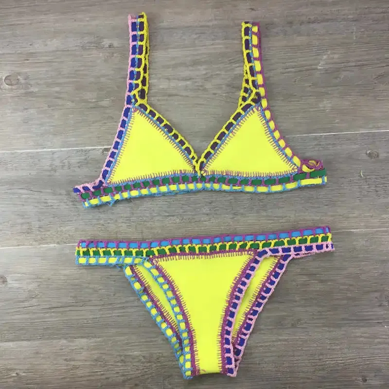 explosieve handgehaakte bikini gebreide patchwork badpakset 240321